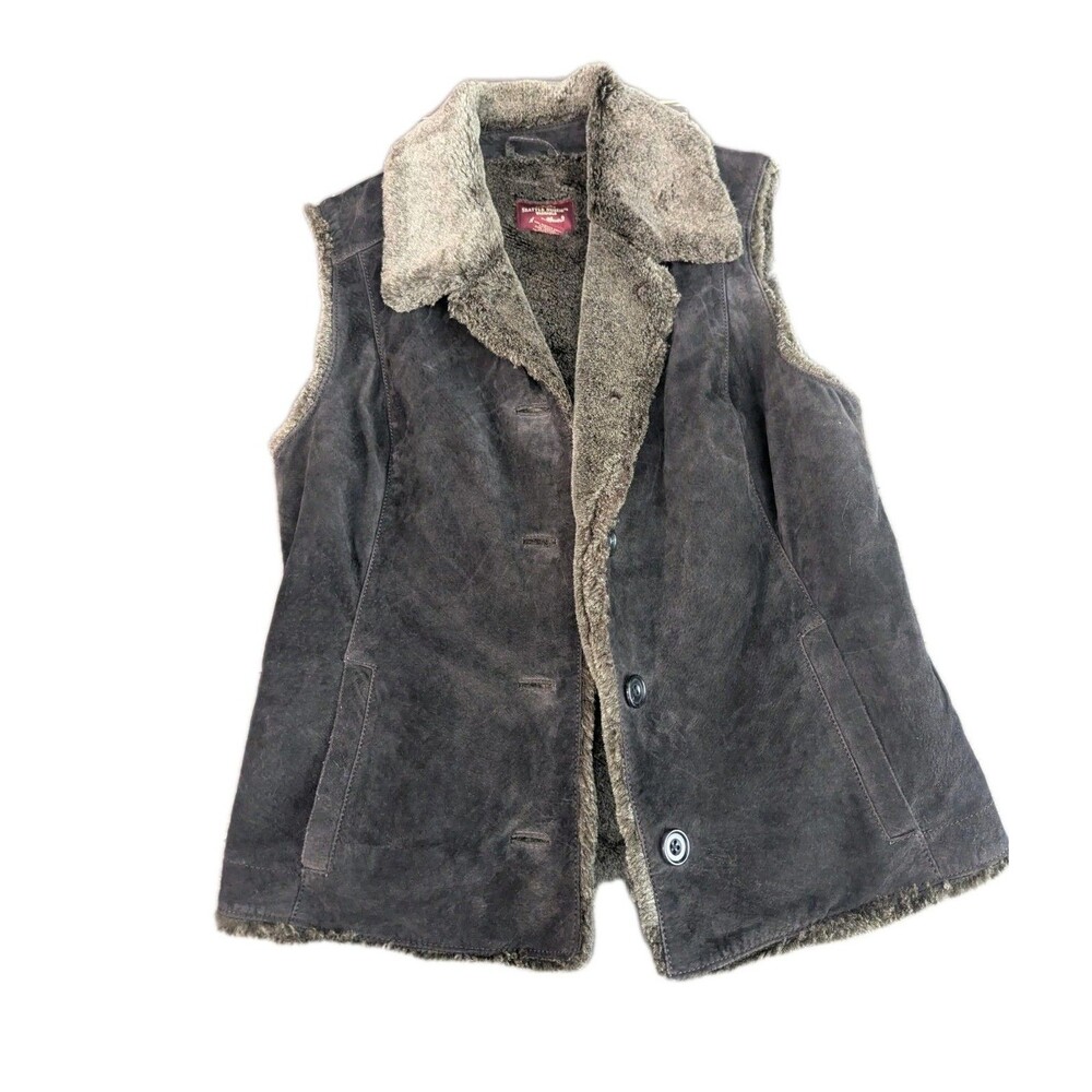 Eddie Bauer Seattle Suede Brown Vest Button Down S Leather